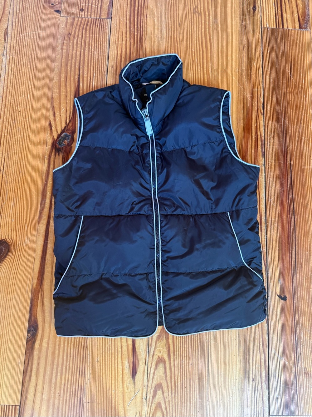 Ralph Lauren Black Puffer Vest with Light Blue Piping